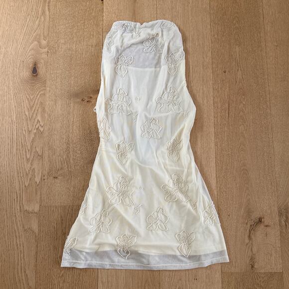 White Fox Mini Dress Beaded Sequins Cowl Neck Between The Lines Size XS Cream - Picture 2 of 8